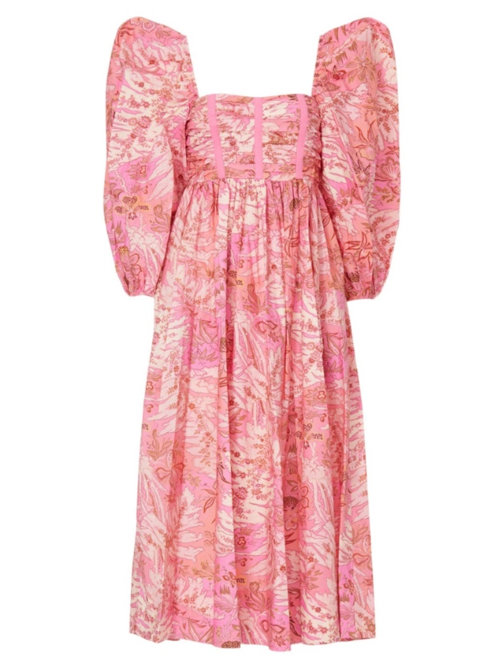 Ulla Johnson Leilani Floral Dress Camellia Pink Puff Sleeve Midi - Size 0